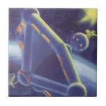 Vintage Science Fiction Orbiting Space Station Tile
