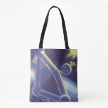 Vintage Science Fiction Orbiting Space Station Tote Bag