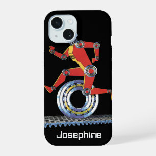 Vintage Science Fiction Robot Running with Wheel iPhone 15 Case