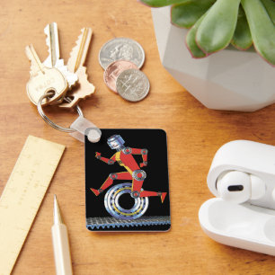 Vintage Science Fiction Robot Running with Wheel Keychain