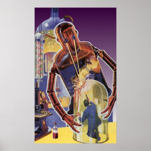 Vintage Science Fiction Robot with Laser Beam Eyes Poster