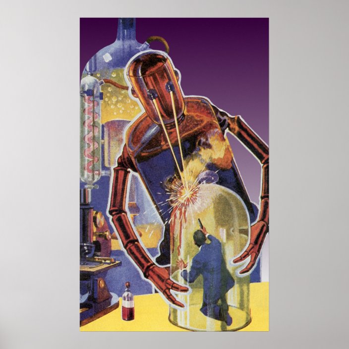 Vintage Science Fiction Robot With Laser Beam Eyes Poster Zazzle Com