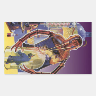 Vintage Science Fiction Robot with Laser Beam Eyes Rectangular Sticker