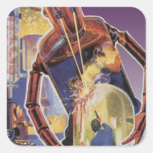 Vintage Science Fiction Robot with Laser Beam Eyes Square Sticker