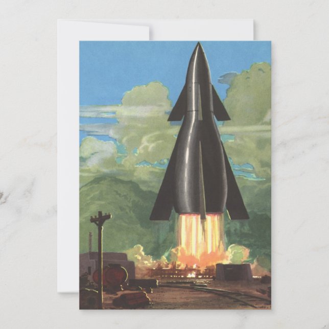 Vintage Science Fiction, Rocket Blasting Off Earth (Front)