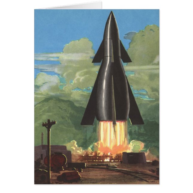 Vintage Science Fiction, Rocket Blasting Off Earth Cards (Front)