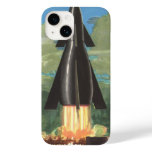 Vintage Science Fiction, Rocket Blasting Off Earth Case-Mate iPhone 14 Case