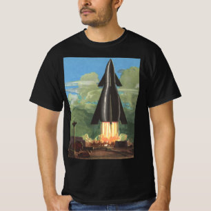 Vintage Science Fiction, Rocket Blasting Off Earth T-Shirt