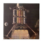 Vintage Science Fiction Rocket Blasting Off Planet Ceramic Tile