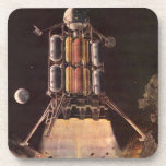 Vintage Science Fiction Rocket Blasting Off Planet Drink Coaster