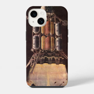 Vintage Science Fiction Rocket Blasting Off Planet iPhone 14 Case