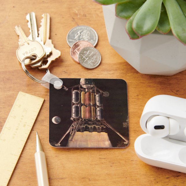 Vintage Science Fiction Rocket Blasting Off Planet Keychain (Desk)