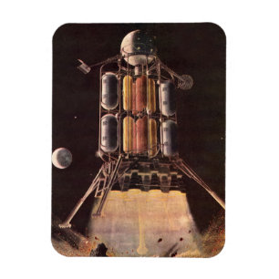 Vintage Science Fiction Rocket Blasting Off Planet Magnet