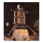 Vintage Science Fiction Rocket Blasting Off Planet Poster