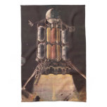 Vintage Science Fiction Rocket Blasting Off Planet Towel