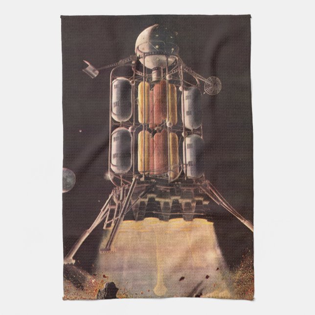 Vintage Science Fiction Rocket Blasting Off Planet Towel (Vertical)