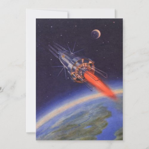 Vintage Science Fiction Rocket in Space over Earth