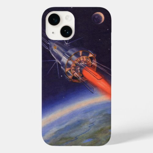 Vintage Science Fiction Rocket in Space over Earth Case_Mate iPhone 14 Case