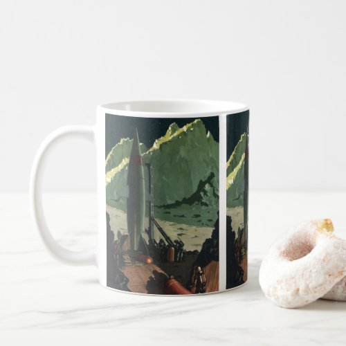 Vintage Science Fiction Rocket on Foreign Planet Coffee Mug
