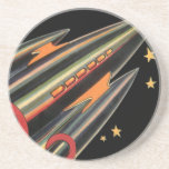 Vintage Science Fiction Rocket Ship by Space Stars Drink Coaster