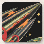 Vintage Science Fiction Rocket Ship by Space Stars Drink Coaster