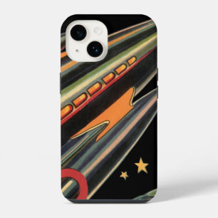 Vintage Science Fiction Rocket Ship by Space Stars iPhone 14 Case