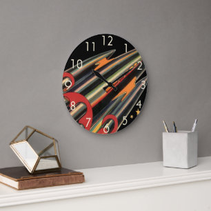 Vintage Science Fiction Rocket Ship by Space Stars Large Clock