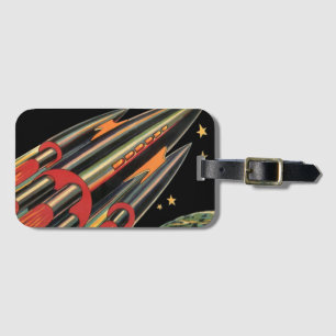 Vintage Science Fiction Rocket Ship by Space Stars Luggage Tag