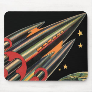 Vintage Science Fiction Rocket Ship by Space Stars Mouse Pad