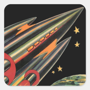 Vintage Science Fiction Rocket Ship by Space Stars Square Sticker