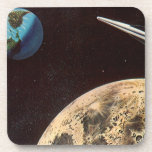 Vintage Science Fiction, Rocket Ship Over the Moon Beverage Coaster