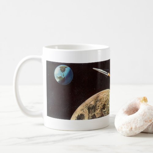Vintage Science Fiction Rocket Ship Over the Moon Coffee Mug