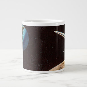 Vintage Science Fiction, Rocket Ship Over the Moon Giant Coffee Mug
