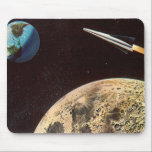 Vintage Science Fiction, Rocket Ship Over the Moon Mouse Pad<br><div class="desc">Vintage illustration futuristic travel and transportation Science Fiction outer space image. A 50s retro sci fi comic book style design featuring a rocketship flying in space over the moon and headed back towards planet earth in the future.</div>
