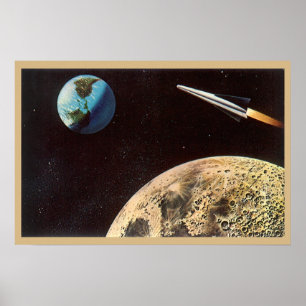 Vintage Science Fiction, Rocket Ship Over the Moon Poster