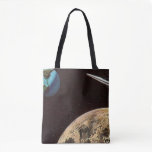 Vintage Science Fiction, Rocket Ship Over the Moon Tote Bag