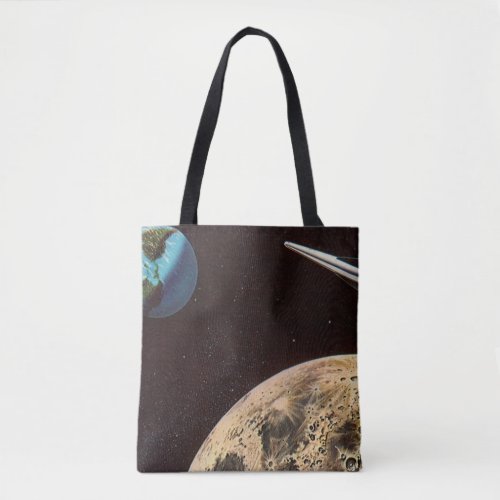 Vintage Science Fiction Rocket Ship Over the Moon Tote Bag