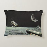Vintage Science Fiction, Rocket Ships Moon Planets Accent Pillow