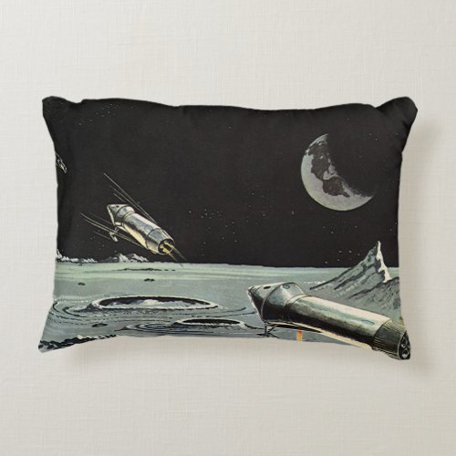 Vintage Science Fiction Rocket Ships Moon Planets Accent Pillow