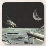 Vintage Science Fiction, Rocket Ships Moon Planets Beverage Coaster