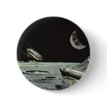 Vintage Science Fiction, Rocket Ships Moon Planets Button