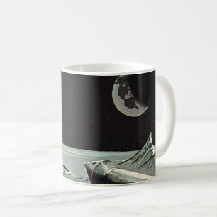 Vintage Science Fiction, Rocket Ships Moon Planets Coffee Mug