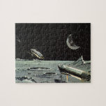 Vintage Science Fiction, Rocket Ships Moon Planets Jigsaw Puzzle