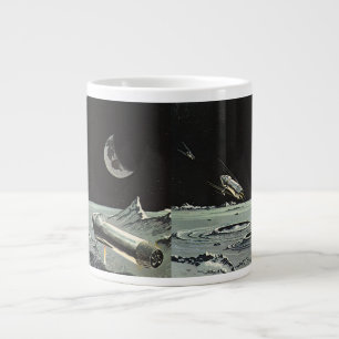 Vintage Science Fiction, Rocket Ships Moon Planets Large Coffee Mug
