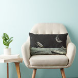 Vintage Science Fiction, Rocket Ships Moon Planets Lumbar Pillow