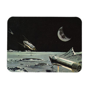 Vintage Science Fiction, Rocket Ships Moon Planets Magnet