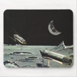 Vintage Science Fiction, Rocket Ships Moon Planets Mouse Pad