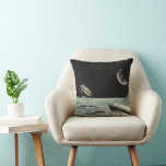 Vintage Science Fiction, Rocket Ships Moon Planets Throw Pillow