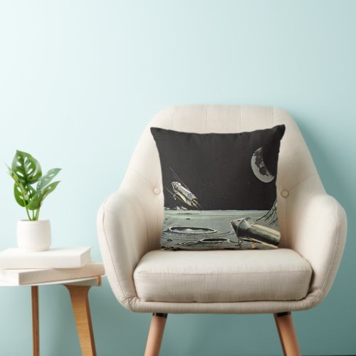 Vintage Science Fiction Rocket Ships Moon Planets Throw Pillow