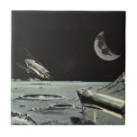 Vintage Science Fiction, Rocket Ships Moon Planets Tile